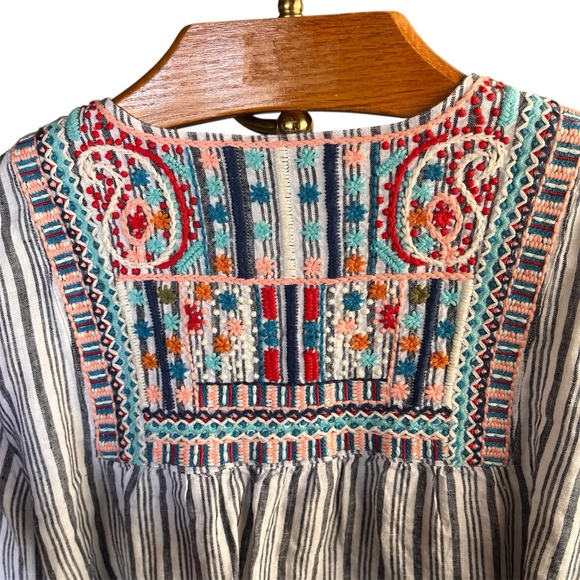 J. Jill Love Linen Blue and White Striped Tunic with Embroidered Details XL - Picture 4 of 12